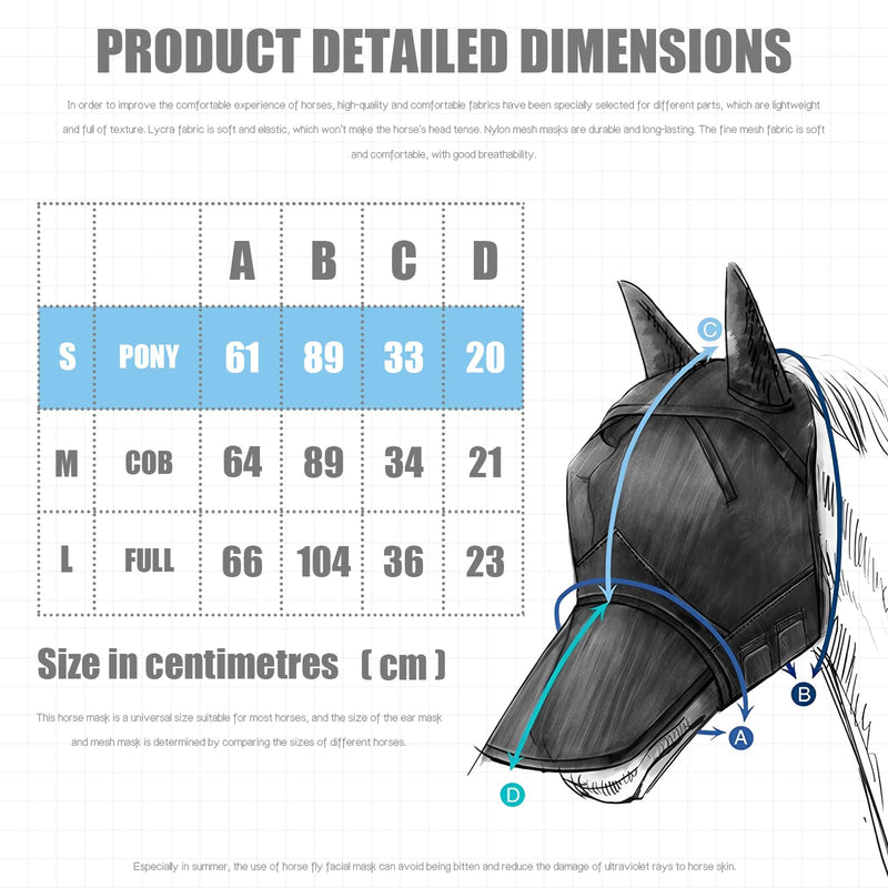 Horse Fly Mask,Horse Fly Mask with Nose,Masks for Horses with Ears,Ear Bonnet for Horses,Donkey Mask Fabric with Purple Line Protection Soft Mesh for Horse Summer (Blue, S) Blue