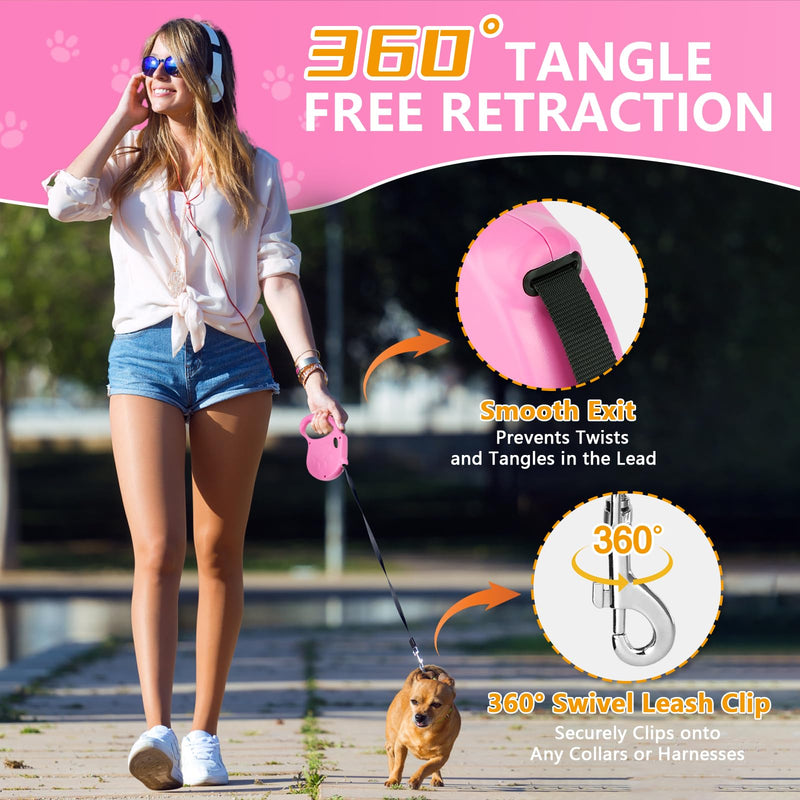 Retractable Dog Leash, 16ft Dog Walking Leash for Small Dogs up to 77lbs, Non-Slip Handle - Pink - PawsPlanet Australia