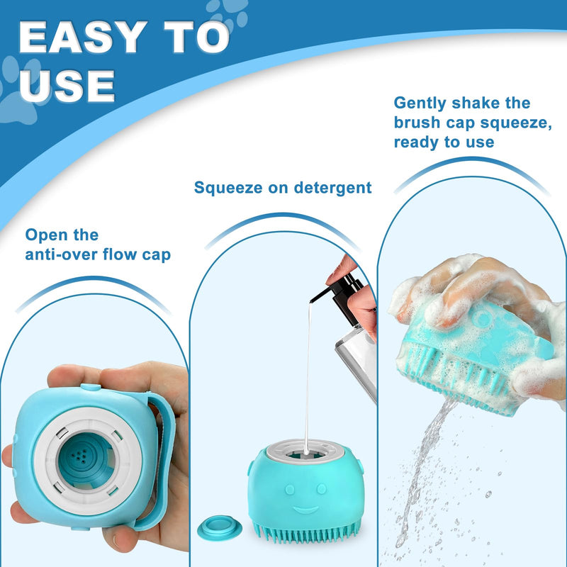 2PCS Dog Washing Gloves and Dog Shampoo Brush, Dog Bath Supplies Dog and Cat Bath Set Blue Blue - PawsPlanet Australia