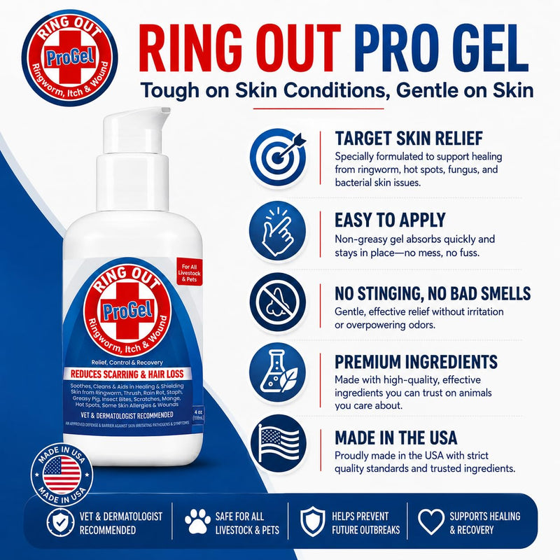 Ring Out ProGel for Sheep, Goats, Cats, Dogs & Horses | Skin & Coat Conditioning Gel with Coconut Oil & Aloe Vera | Moisturizing Formula | Made in USA | 4 oz