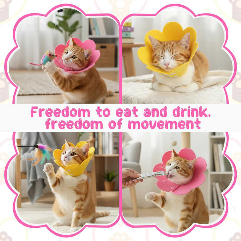 2 Pack Felt Cat Cone Collar Cute Flower Cone for Dogs to Stop Licking Comfortable Adjustable Cat Cones Collar Surgery Recovery Elizabethan Collars for Cats Kitten Puppy(Size M)