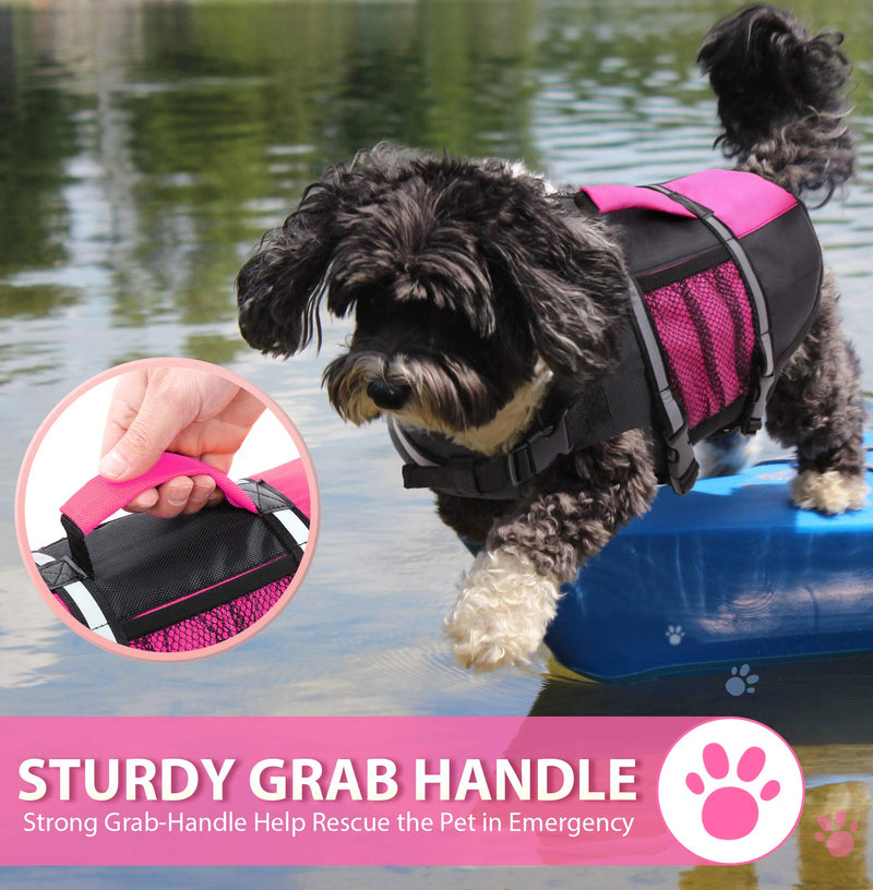 Queenmore Small Dog Life Jacket, Adjustable Pet Life Vest for Small and Medium Dogs with High Buoyancy, Rescue Handle, Reflective Bands for Boating, Canoeing, Swimming X-Small Pink