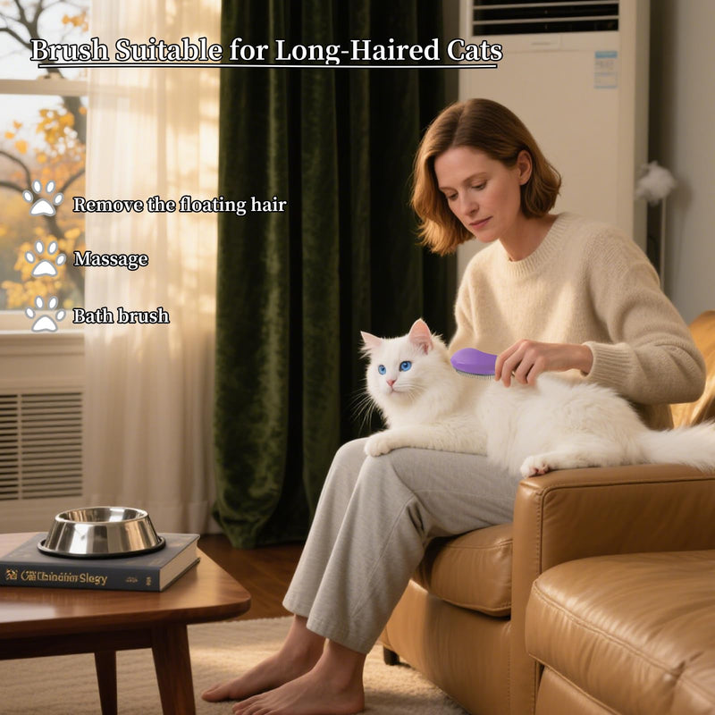 Cat Brush for Shedding - Perfect Grooming Tool for Long-Haired Cats | Deshedding & Hair Remover for Indoor Pets (Purple) Purple
