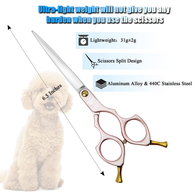 6.5'' Small Pink Straight Dog Grooming Scissors Professional Trimming Shears with Ultra-Lightweight Offset Handle 440C Stainless Steel Pet Scissors for Face and Paws