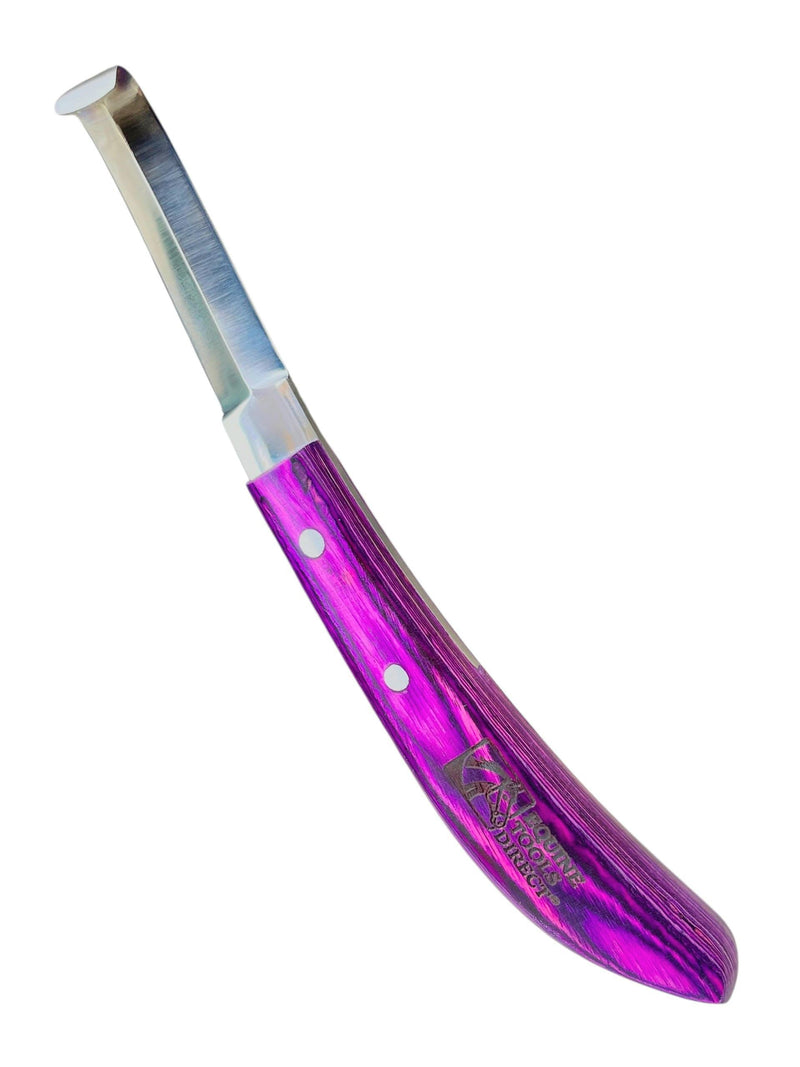 Double-Edge Blade Hoof Knife, J2 420 Magnetic Stainless Steel, Right-Hand, Ergonomic Purple Handle, Professional Farrier Trimming Tool