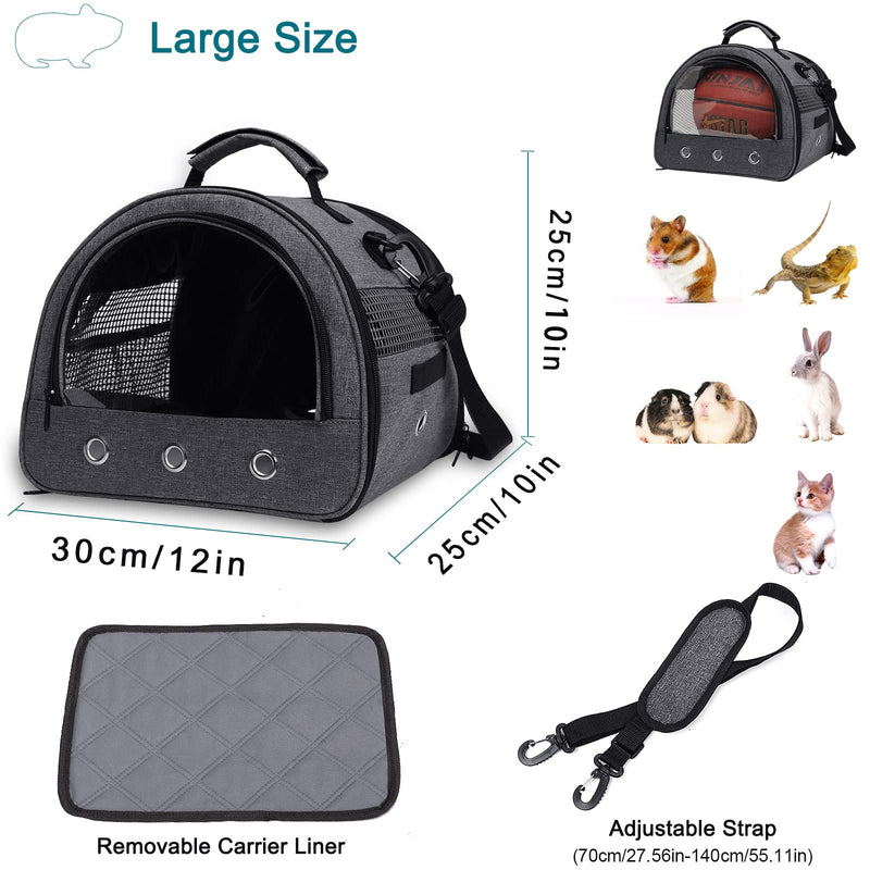 Guinea Pig Carrier, Small Pet Hamster Carrier Bag, Rabbit Bunny Travel Carrier Outdoor Handbag, Breathable Carrier for Small Animals with Water Bottle Holder & Removable Liner (Grey) Grey-Small