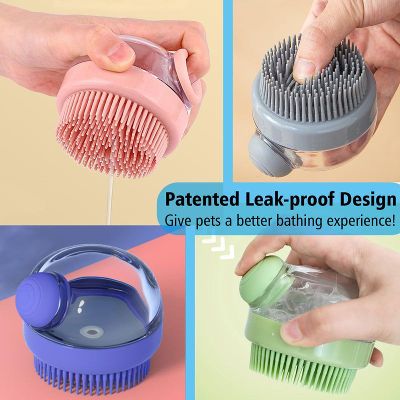 Dog Bath Scrubber Brush, 2 PCS Pet Dog Grooming Massage Shampoo Bath Brush with Soap and Shampoo Dispenser Soft Silicone Bristle for Long Short Haired Dogs Cats Shower Green & Pink - PawsPlanet Australia