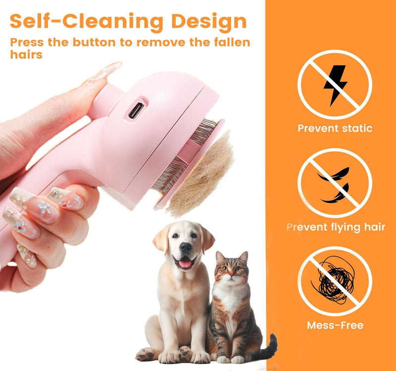 Cat Steam Brush for Shedding with Metal Comb,Deshedding Dog Brush for Long & Short Haired Dogs,Cat Hair Brush for Indoor Cats,Self Cleaning Double Hole Spray USB Rechargeable Grooming Supplies(Pink) Pink
