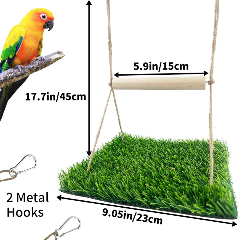 Bird Swing Mat with Wood Perch, Lawn Swing Hammock for Parrot, Simulated Grass Bird Swing Mat Hanging Climbing Hammock for Parakeet, Budgie, Conure, Cockatiel, Lovebird, Canary - PawsPlanet Australia