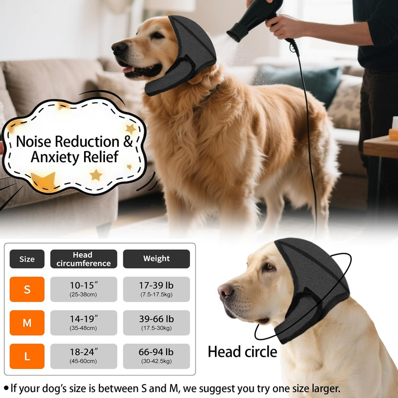 Dog Ear Defenders, Waterproof & Warm Dog Ear Protectors for Grooming, Bathing, Swimming, Adjustable Calming Noise-Reducing Dog Calming Hood (M) M(Head Circle:14"-19")