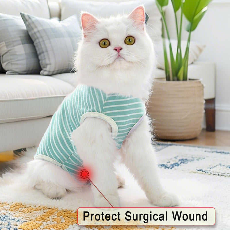 Cat Recovery Suit for Male and Female Surgical Post Surgery Soft Surgery Recovery Suit Onesie for Cats,E-Collar Alternative Anti-Licking Outfit Pet Surgical Recovery Pajama Suit M Green