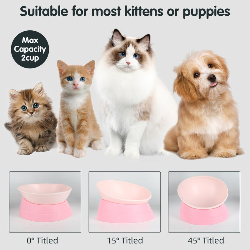 Bulldog Bowl Anti-Slip Dog Cat Dish Detachable Rubber Dog Bowl Pet Sterile Tilted Pet Feeder Slope Base (Pink, 2 Cup (Small/Medium Dog)) Pink 2 Cup ( Small/Medium Dog )