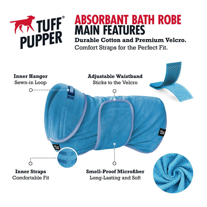 Tuff Pupper Fast Drying Dog Bath Robe | 800 gsm Plush Dog Towel Bathrobe/Dressing Gown | Super Absorbent Pet/Puppy Bathrobe | Adjustable Hood & Belly Strap | Super Soft | Fast Drying (XXL, Blue) XX-Large - PawsPlanet Australia