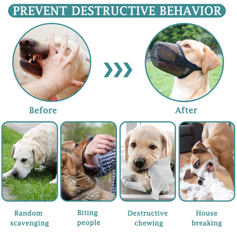 Mayerzon Dog Muzzle, Soft Mesh Covered Muzzles for Small Medium Large Dogs, Poisoned Bait Protection Muzzle with Adjustable Straps, Prevent Biting Chewing and Licking M: Snout:9¾"-10¾" Black - PawsPlanet Australia