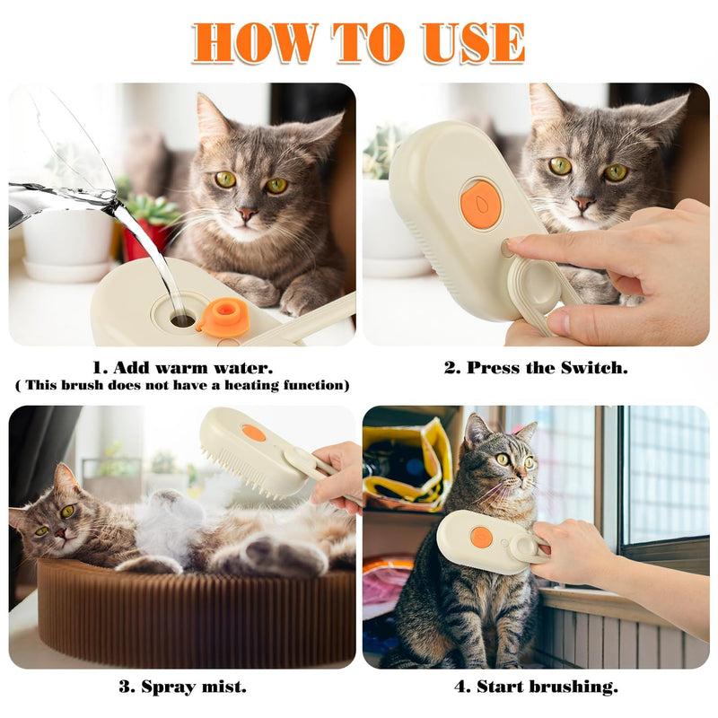 Cat Steam Brush for Shedding – Rechargeable Steam Pet Brush Flea, Anti-Static, Massage, Comb Cleaning All in One Pet Grooming Comb Hair Removal Tool for Cats and Dogs (2 PCS White Brown) - PawsPlanet Australia