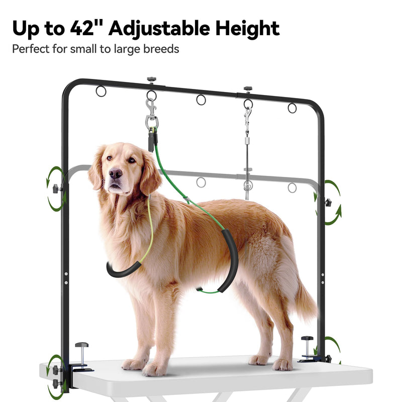Adjustable Dog Grooming Arm for Table: 42'' Height, 27''–39'' Width, Clamp Fits Up to 2.76'', with Hammock & 2 Nooses – Portable Pet Grooming Station for Nail Trimming, Cats & Dogs at Home - PawsPlanet Australia