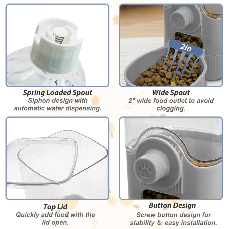Fhiny Rabbit Food & Water Dispenser, Large Capacity Gravity Guinea Pig Feeder and Waterer Set Hanging Automatic Bunny Feeder for Cage for Bunny Guinea Pig Chinchilla Ferret Cat Puppy Grey Food + Water - PawsPlanet Australia