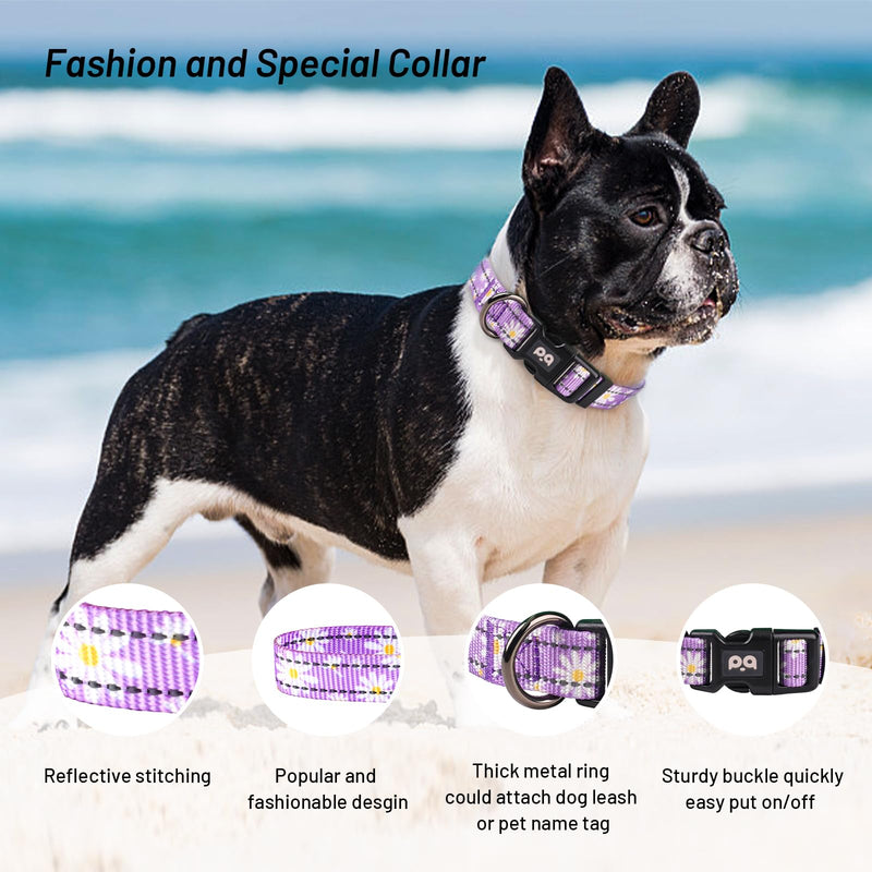 Dog Collar Cute Flower, Reflective Adjustable Basic Collars for Girl Female Small Medium Large Dogs Walking Running(X-Small,Purple) X-Small Purple - PawsPlanet Australia