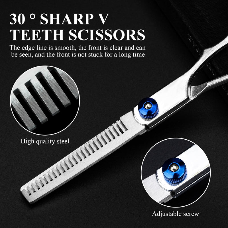 6-Piece Professional Dog Grooming Scissors Set - Curved, Round Tip, Stainless Steel, Pet Hair Trimming Scissors with Storage Bag Blue