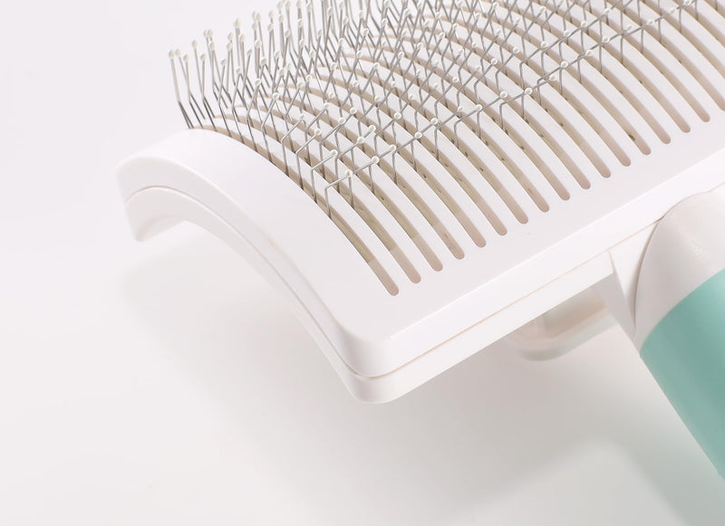Dog Self-Cleaning Slicker Brush with One Button Fur Removal and Coated Tips Deshedding Brush for Long Hair Dogs and Cats for Shedding Massaging Grooming Green With Coated Tips - PawsPlanet Australia