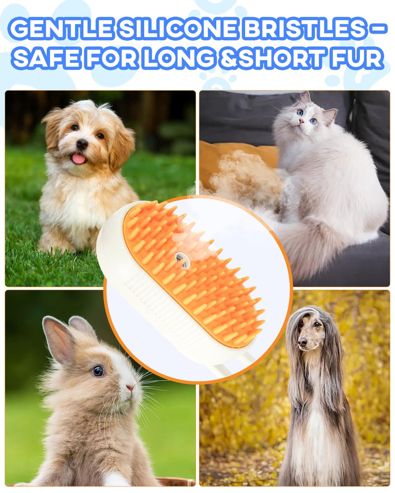 Luxelle Cat Steam Brush for Shedding – 4 in 1 Orange Pet Grooming Brush with Spray, Hair Removal, Massage & Cleaning – Anti-Static Defur Comb for Long & Short Haired Cats and Dogs - PawsPlanet Australia