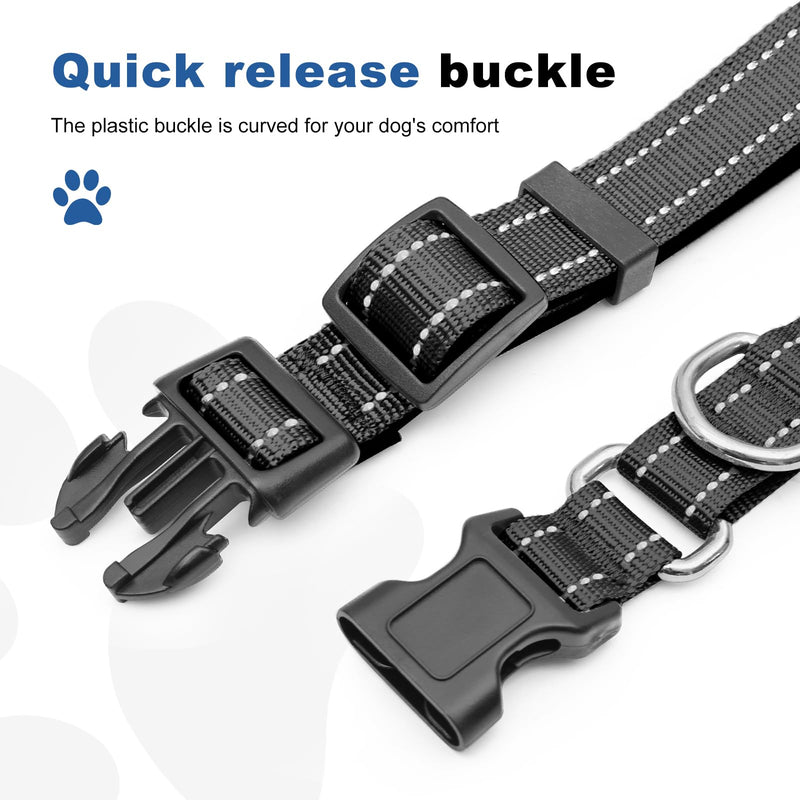 Reflective Martingale Dog Collars. Dog Collar with Quick Release Buckle. Adjustable Soft Padded Breathable Nylon Pet Collar Suitable for Puppies for Small Medium Large Dogs. M:1"Wind for 14.5"-19.5"Neck Black - PawsPlanet Australia