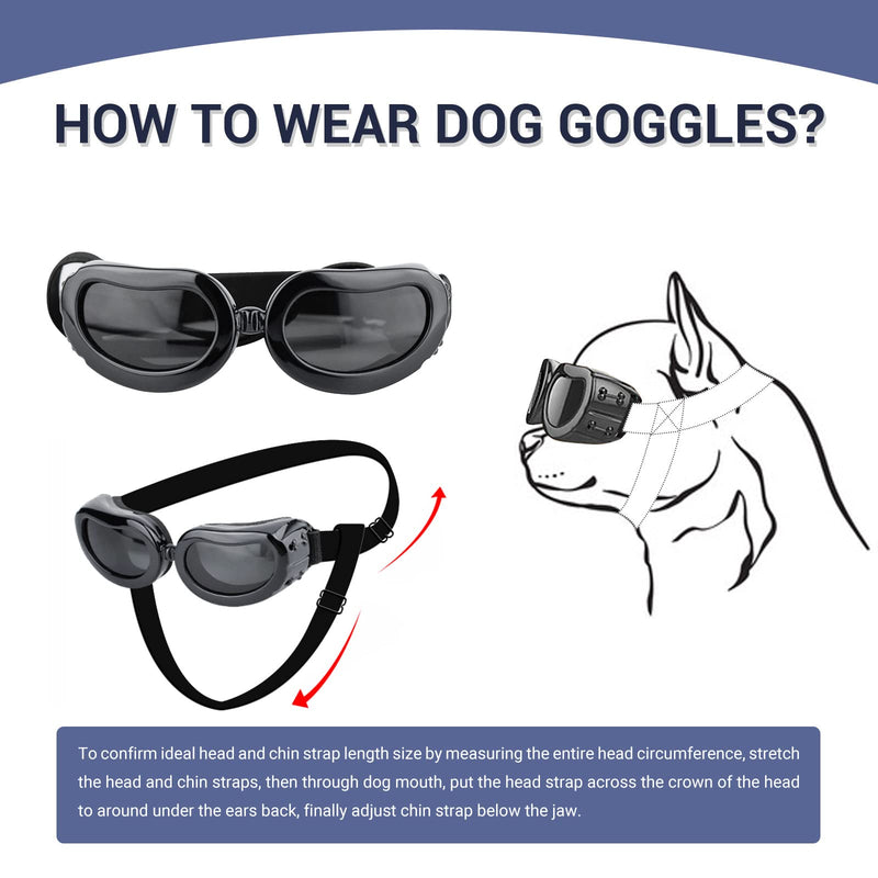 Dog Sunglasses with Adjustable Straps Dog Goggles for Small Breed Windproof Proof UV Protection Small Dog Goggles -Black Black - PawsPlanet Australia