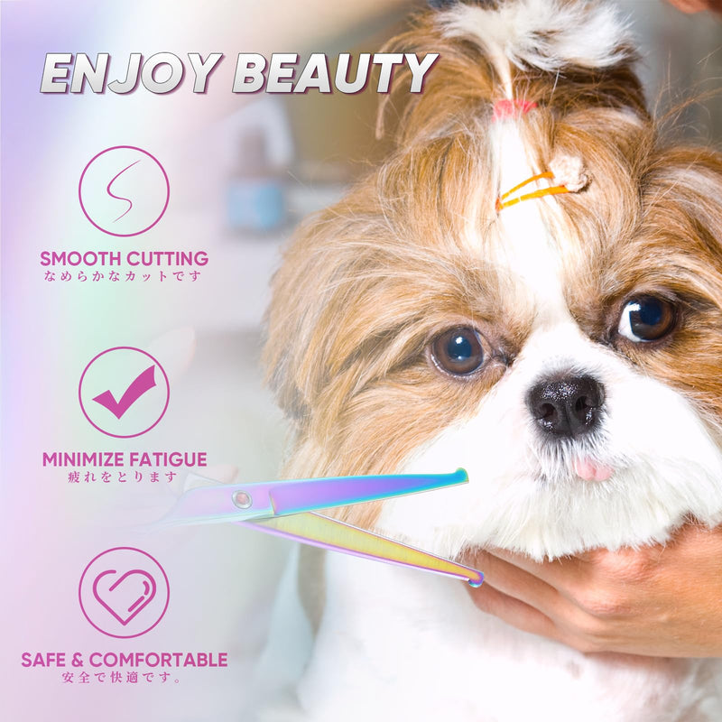 7" Straight Dog Grooming Scissors Rainbow, Grooming Shears with Offset Handle for Medium to Large Dogs, Stainless Steel 440C Shears for Novice and Professional Groomers, Sharp and Safe Straight scissors - PawsPlanet Australia