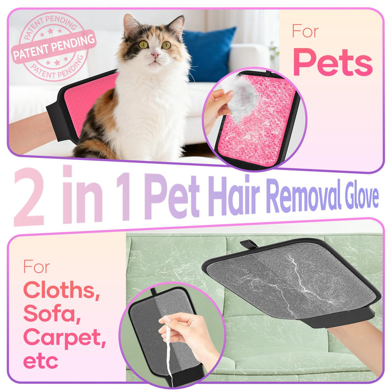 Dual-Sided Pet Hair Removal Glove, Pet Hair Remover with Adjustable Wrist Strap, Soft Silicone Shedding Brush for Dogs & Cats, Pet Hair Gloves for Couch, Carpet, Clothing (Pink) - PawsPlanet Australia
