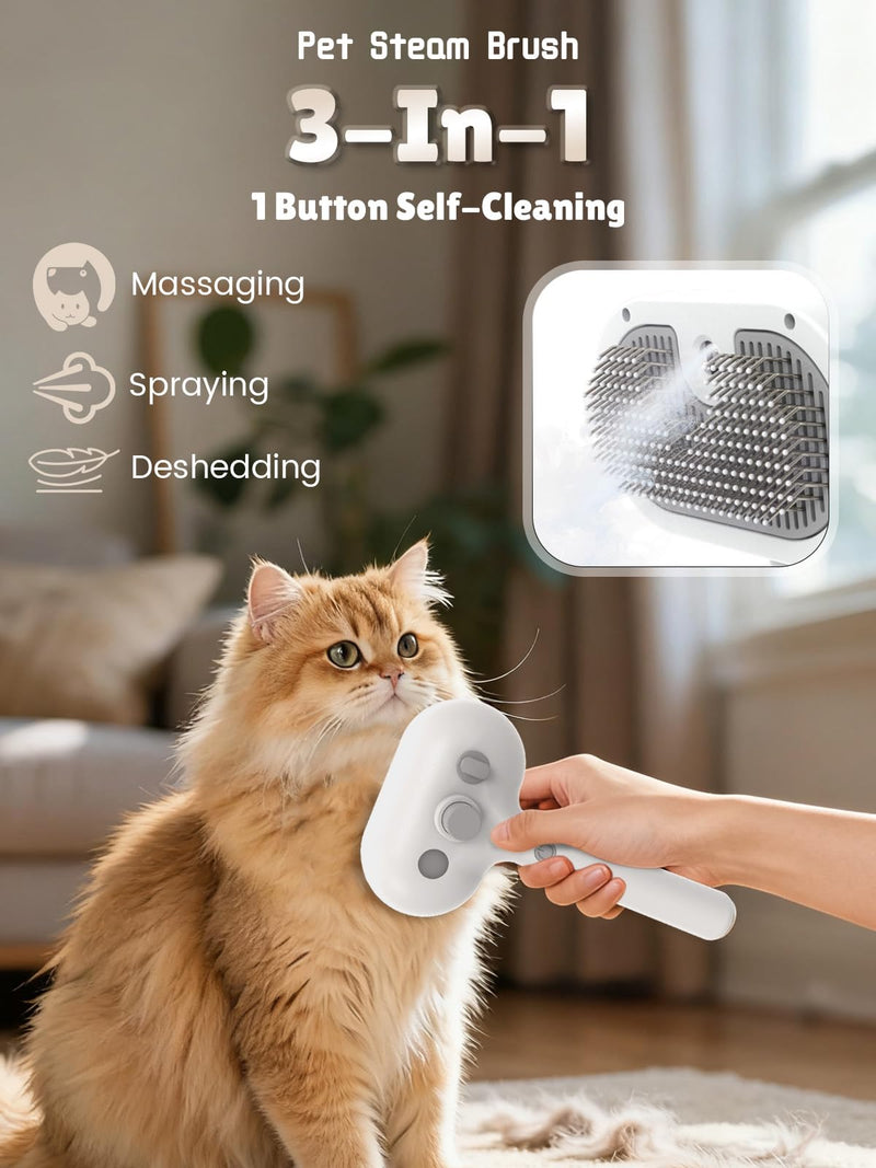 Cat Steam Brush with Release Button-Rechargeable Pet Steam Brush for Long Short Hair Cats Dogs,Dog Grooming Brushes,Self Cleaning Cat Spray Comb With Water Tank for Removing Loose Fur
