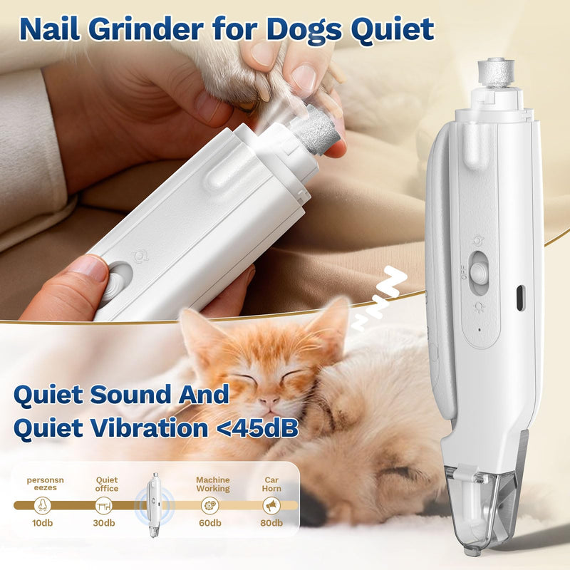 2-in-1 Dog & Cat Nail Clipper with Grinder - Dual Highlight LED Reduce Over-Trimming, Long Battery Cordless USB-C Rechargeable, Safety Lock & Catcher Cap, Quiet Home Grooming for Small Large Pets White - PawsPlanet Australia