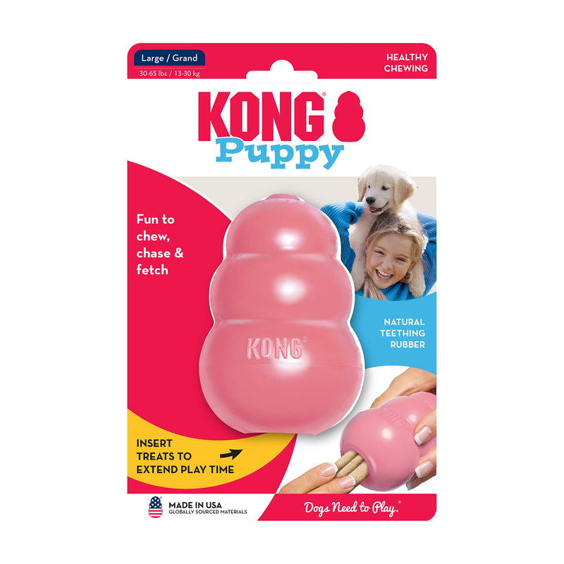 KONG - Puppy Toy Natural Teething Rubber - Fun to Chew, Chase and Fetch - for Large Puppies - Pink - PawsPlanet Australia