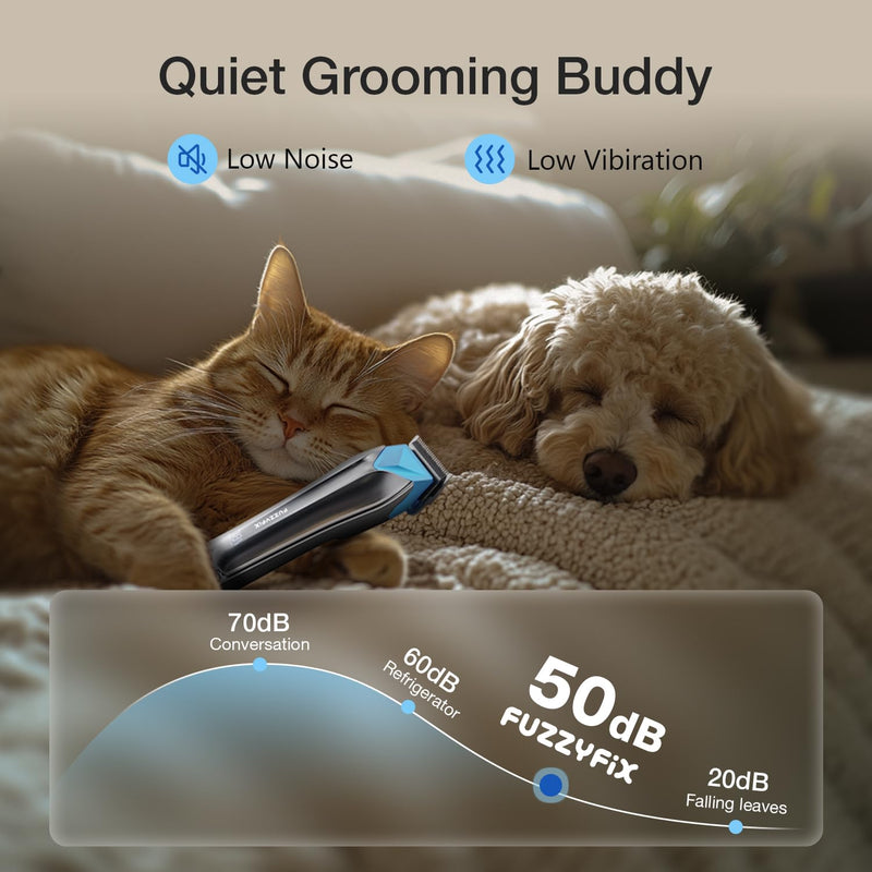 Dog Clippers for Grooming with Detachable Blade for Thick Coats, Cordless Rechargeable Low Noise Professional Pet Grooming Hair Trimmer Shaver Kit with 8 Guide Combs for Dogs Cats Animals Silver&blue - PawsPlanet Australia