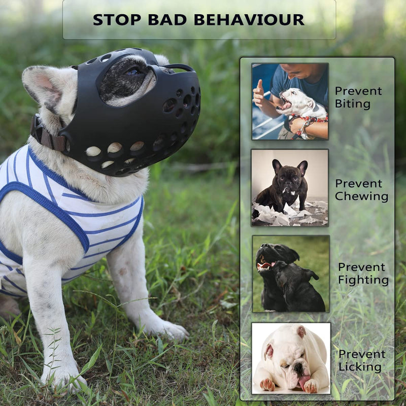 BARKLESS Dog Muzzle for Short Snout Dogs, Soft Silicone Muzzle for Biting, Chewing, Licking for French Bulldog Shih Tzu, Ideal for Flat-Faced Aggressive Dogs Grooming Walking, Allows Drinking XL Black