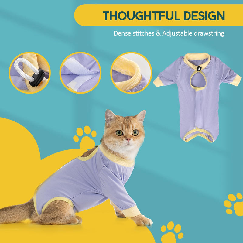 Avont Cat Recovery Suit - Kitten Onesie with Front Sleeves for After Surgery, Female Spay Surgical Abdominal Wound Skin Diseases E-Collar Alternative Wear -Purple(M) Purple Medium - PawsPlanet Australia