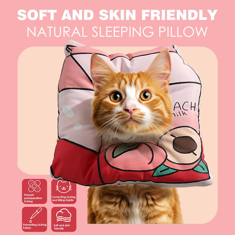 Adjustable Cat Cone Collar - Soft, Cute Recovery Collar for Kittens After Surgery Peach Fruits Box Shaped Adjustable Cat Cone Collar Elizabeth Padded Pet Neck Anti Bite Lick Comfortable (Size M) Milk Box