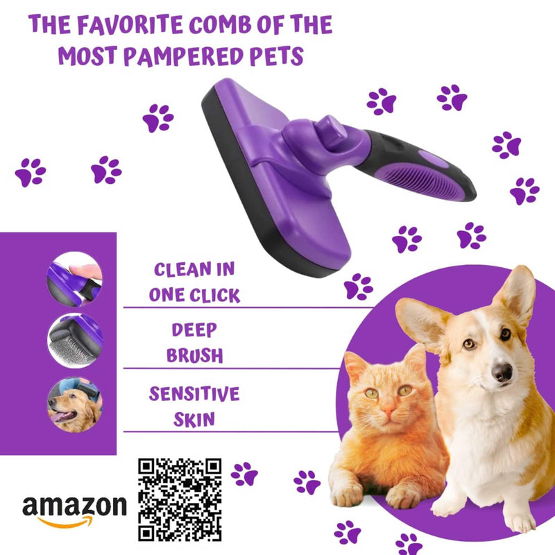 Volpe Cat Brush, Dog Brush, Furminator For Dogs, Dog Brush For Shedding,Cat Brushes For Indoor Cats,Dog Hair Remover, Deshedding Fur Removal,Purple Purple - PawsPlanet Australia
