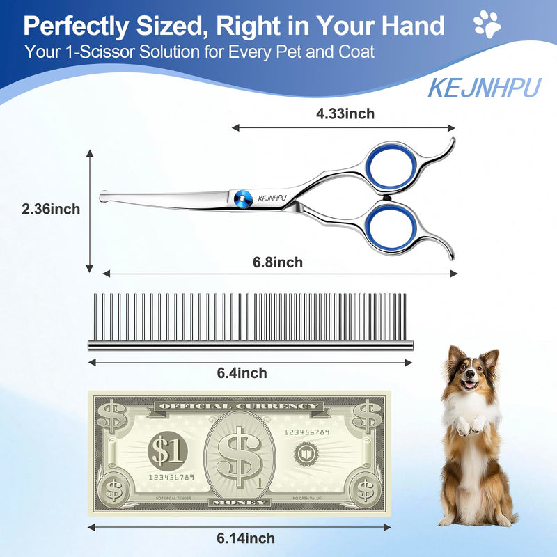 Professional Dog Grooming Kit 6.8 Inches, Curved Dog Grooming Scissors with Safety Round Tips, Dog Scissors for Grooming for Face, Paws & Ears at Home - Right & Left Handed - PawsPlanet Australia