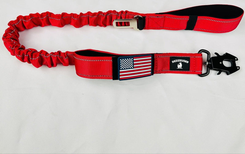 Heavy Duty Bungee Dog Leash - Shock Absorbing, Seat Belt Clip, Quick Release Frog Clasp, Double Padded Handles, for Large and Medium Dogs, Durable for Training, Walking, Car Safety, Outdoor Adventure RED BUNGEE FROG Solid - PawsPlanet Australia