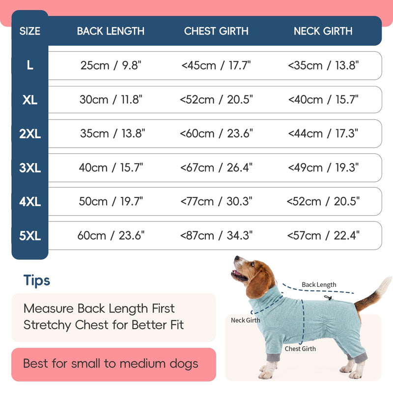 Dog Onesie Pyjamas for Small Medium Dogs, Lightweight Stretch Dog Jumpsuit for Indoor Wear & Sleep, Ideal as Base Layer, Shedding Control & Light Protection Clothing, Heather Blue L