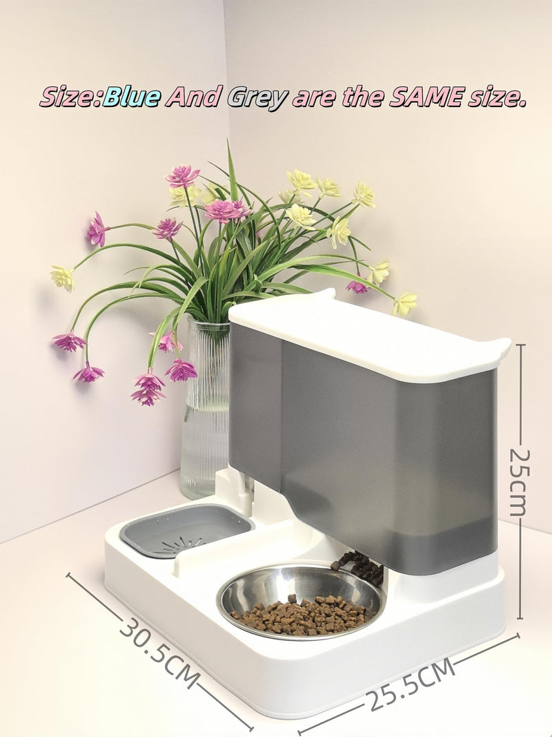 2-in-1 Automatic Pet Feeder and Water Dispenser, Stainless Steel Smart Food Water Bowl for Cats and Dogs, for Home Use (Gray) Gray - PawsPlanet Australia