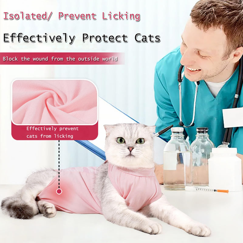 BAMY Cooling Cat Recovery Suit Adjustable Kitty Sterilization Costume Summer Pet Surgery Wear Weaning Clothes Anti-Licking (Pink, L) Pink
