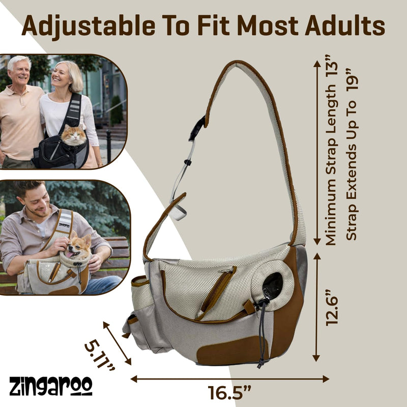 Hands-Free Sling Pet Carrier for Cats and Small Dogs up to 12lbs – Travel Set Includes Foldable Water Bowl & ID Card – Breathable Mesh, Safety Hook & Adjustable Padded Strap for Walking & Travel Beige - PawsPlanet Australia