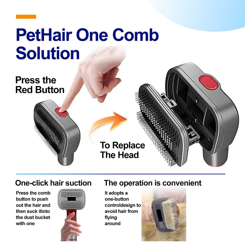 2-in-1 Pet Grooming Kit – Compatible with Dyson V7 V8 V10 V11 V15, Dog Hair Vacuum Attachment, Self-Cleaning Brush Removes Hair, Dander & Undercoat, Extended Hose & Trigger Lock