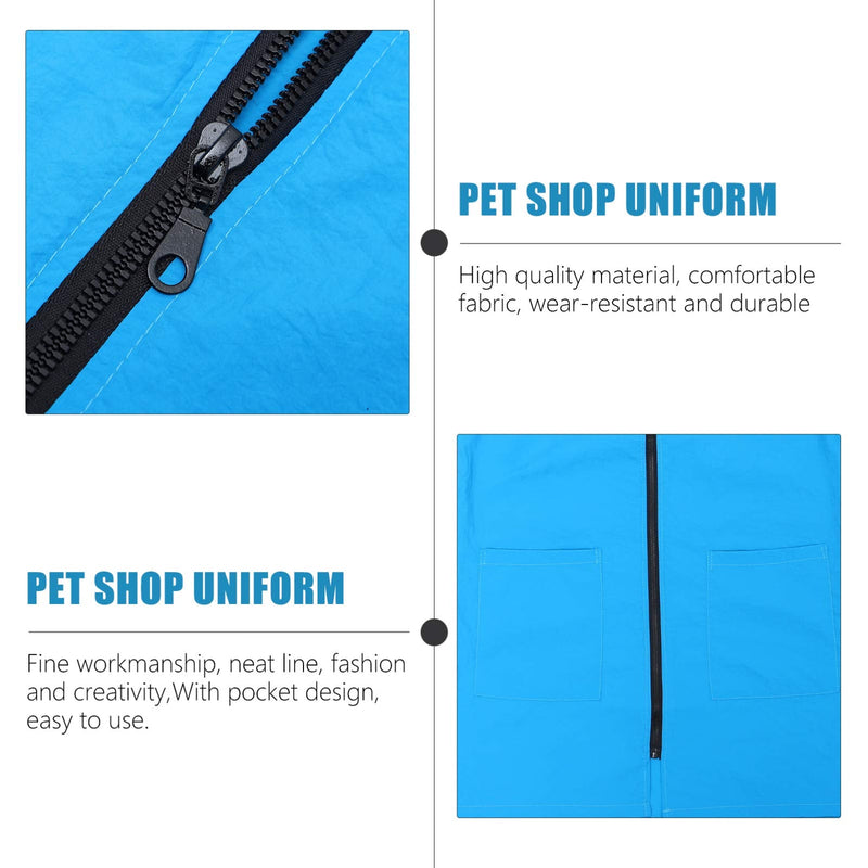 Pet Grooming Smock- Dog Grooming Smock with Full Zipper Smock Dog Cat Groomer Cosmetologist Uniforms L Blue - PawsPlanet Australia
