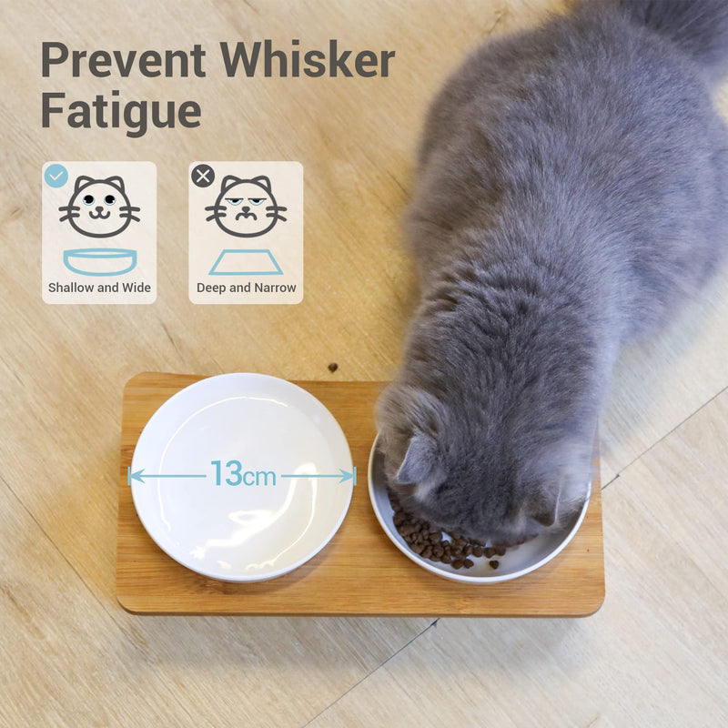 ComSaf Raised Cat Bowl with Stand, Melamine Elevated Cat Food Bowl, 15° Tilted Cat Water Bowl Set, 2 Pack of Feeding Dishes For Cats and Puppy, Protect Pet's Spine, Whisker Stress Free Anti Vomiting Melamine Bowl with Stand