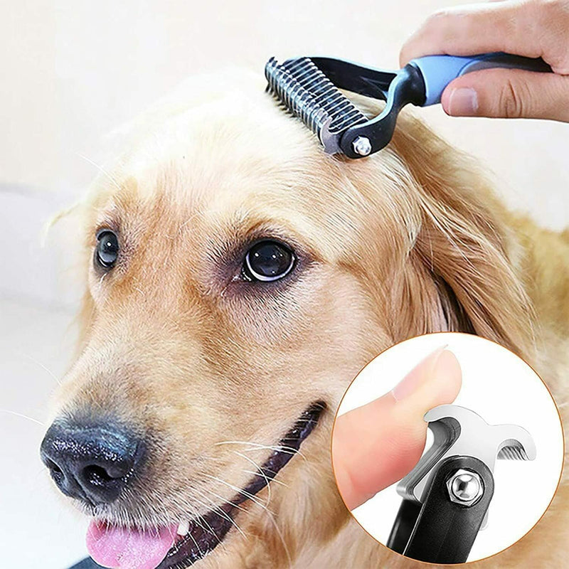 Double Sided Pet Dematting Comb - Effortless Detangling and Deshedding Tool for Dogs Cats, Tangle-Free Grooming with Blue Handle - PawsPlanet Australia