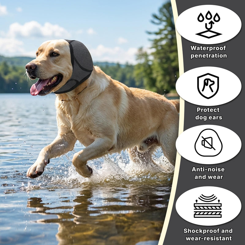 2 Pack Dog Ear Defenders, Waterproof Adjustable Dog Ear Protection Snood Noise Cancelling, Calming Ear Muffs & Hood for Bathing, Grooming, Swimming, Thunder & Fireworks Anxiety (M)