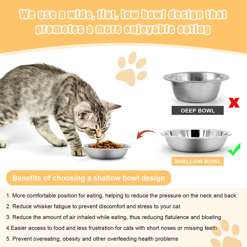 5 PCS Cat Bowls Whisker Friendly, Shallow Wide Flat Cat Food Bowls Stainless Steel,Metal Cat Dishes Whisker Fatigue Relief,Replacement Basic Cat Plates for Elevated Stand,Dishwasher Safe… Set of 5 - PawsPlanet Australia