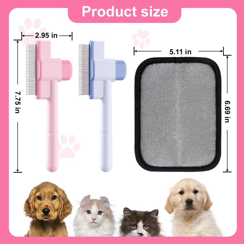 2PCS Flea Comb for Cats and Dogs with Pet Hair Remover Glove, Self Cleaning Pet Flea Cat Grooming Brush with Release Button for Massaging and Cleaning Shedding Pets Hairs - PawsPlanet Australia